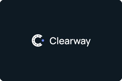 The Clearway logo reversed on ink