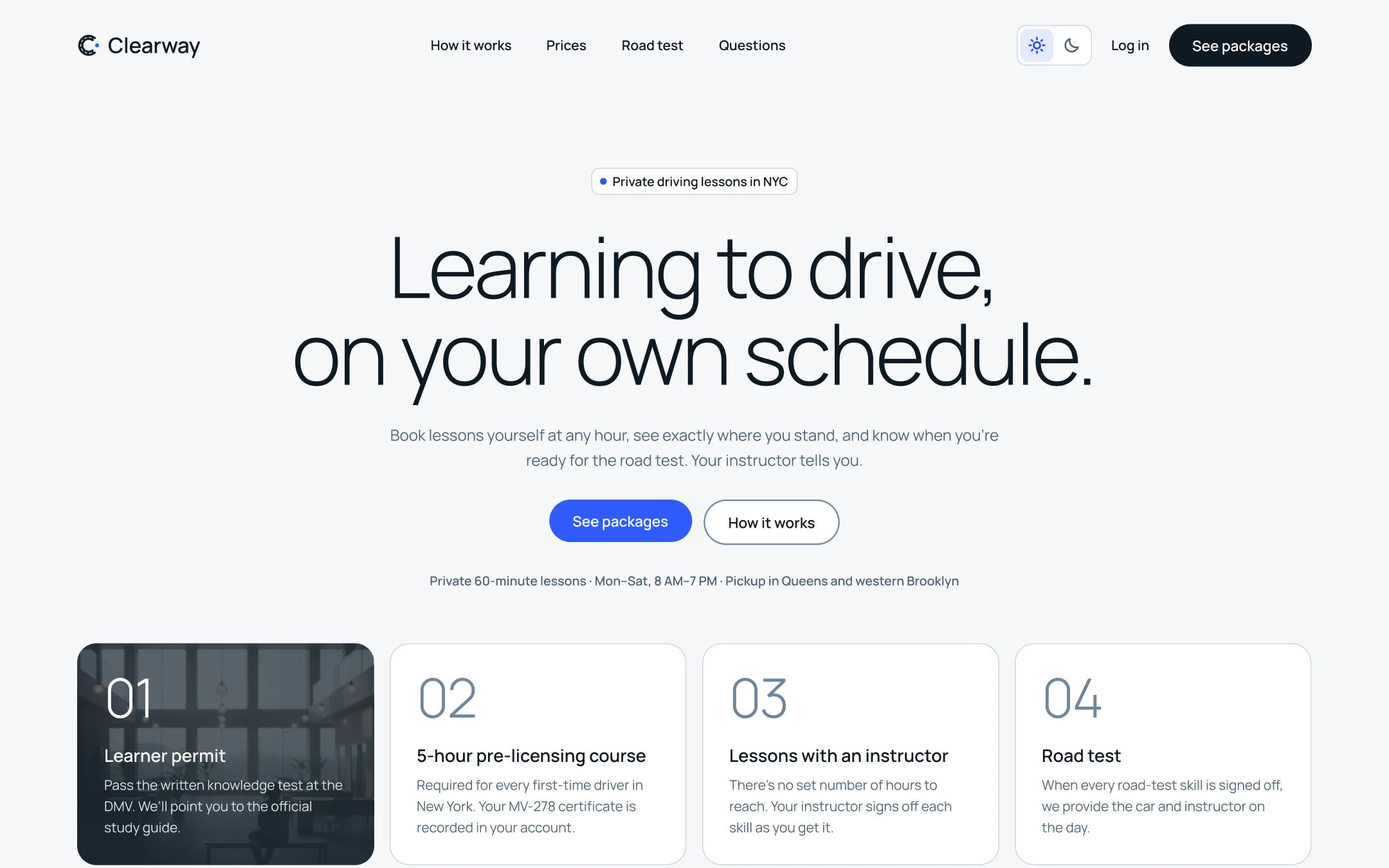 Landing page: Learning to drive, on your own schedule