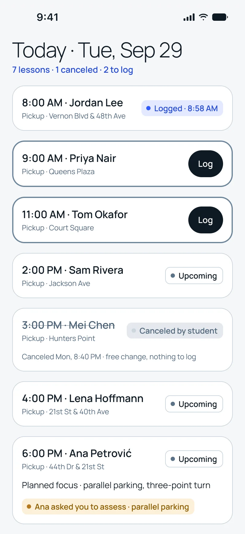 Instructor tabs: Today, Students, Account