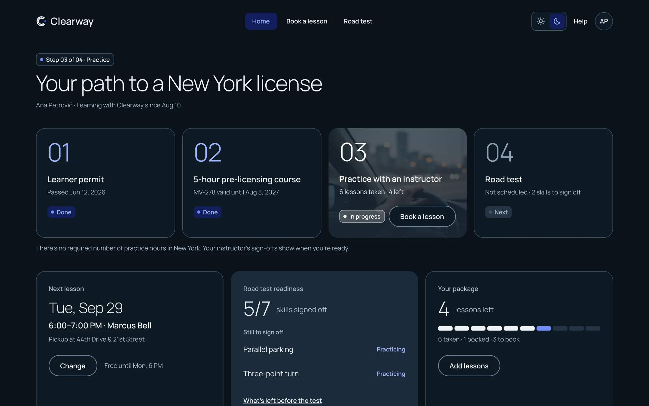 Dashboard in dark mode