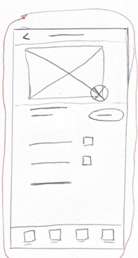 Paper sketch of the product detail and verdict screen